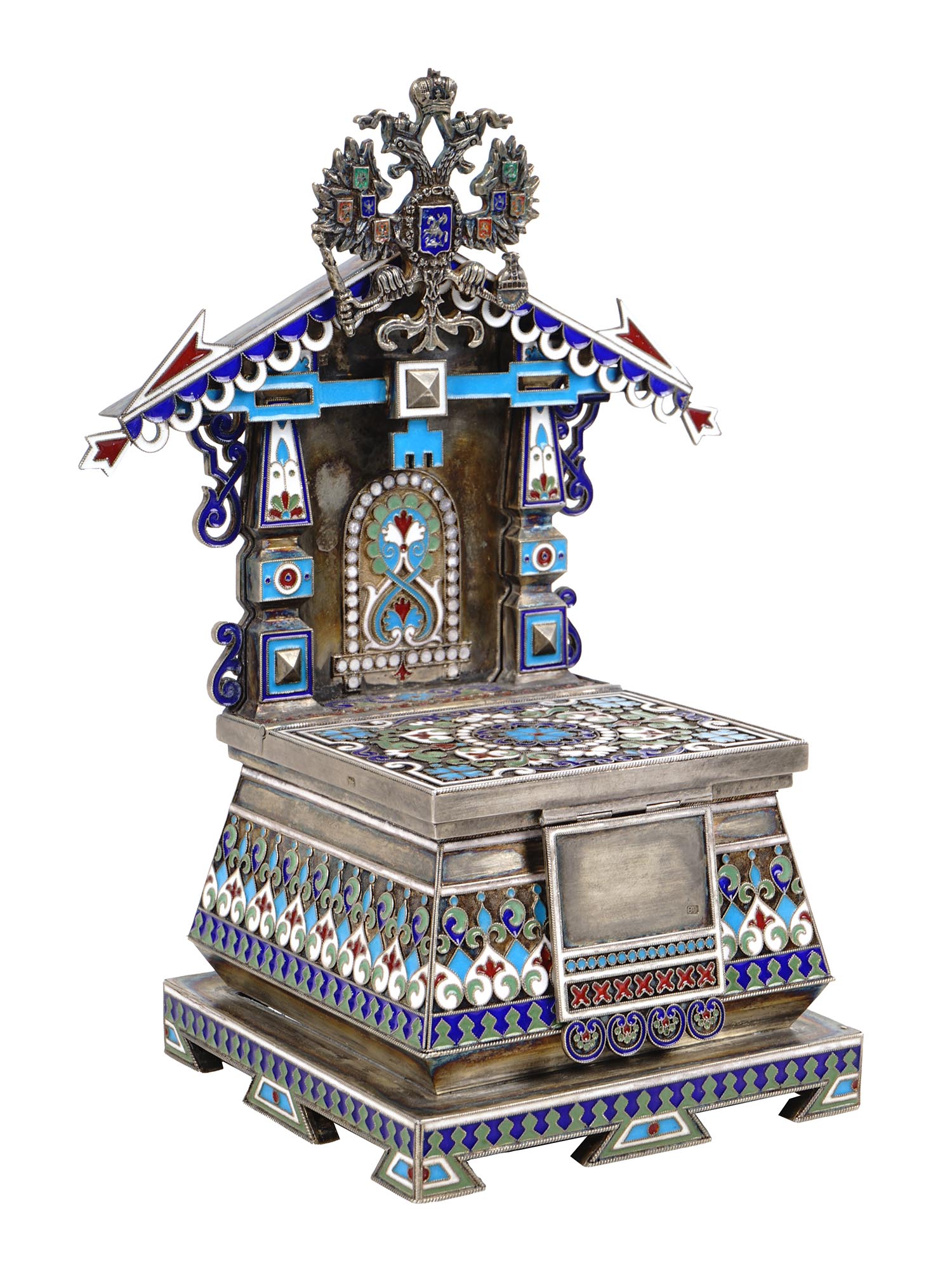 RUSSIAN GILT SILVER CLOISONNE ENAMEL SALT THRONE PIC-0